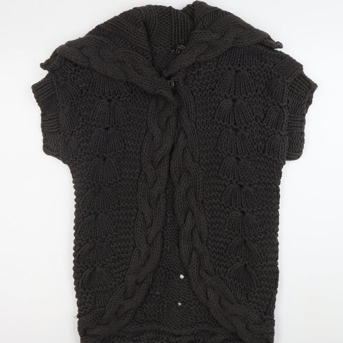 Ted Baker Women's Black Cotton Chunky-Knit Short Sleeve Cardigan Size 10