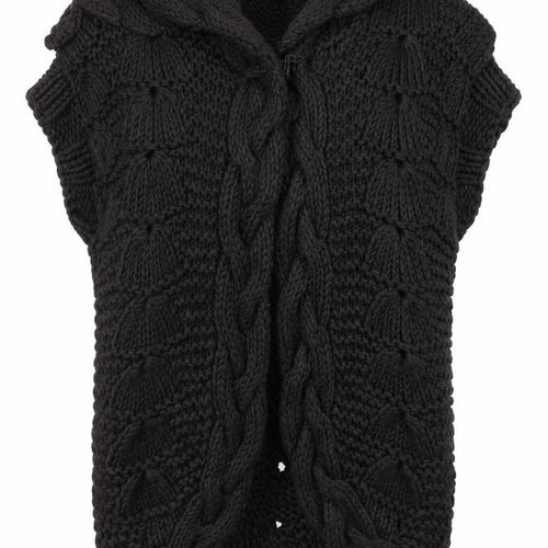 Ted Baker Women's Black Cotton Chunky-Knit Short Sleeve Cardigan Size 10