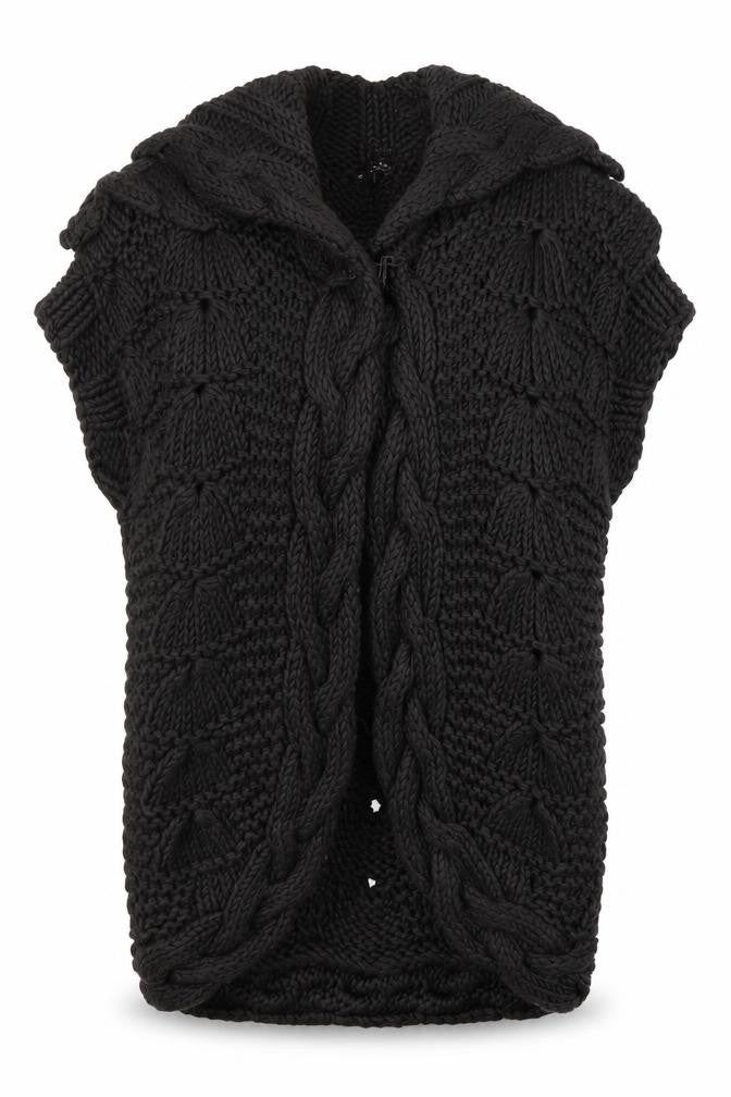 Ted Baker Women's Black Cotton Chunky-Knit Short Sleeve Cardigan Size 10