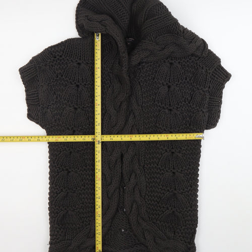 Ted Baker Women's Black Cotton Chunky-Knit Short Sleeve Cardigan Size 10