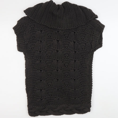 Ted Baker Women's Black Cotton Chunky-Knit Short Sleeve Cardigan Size 10
