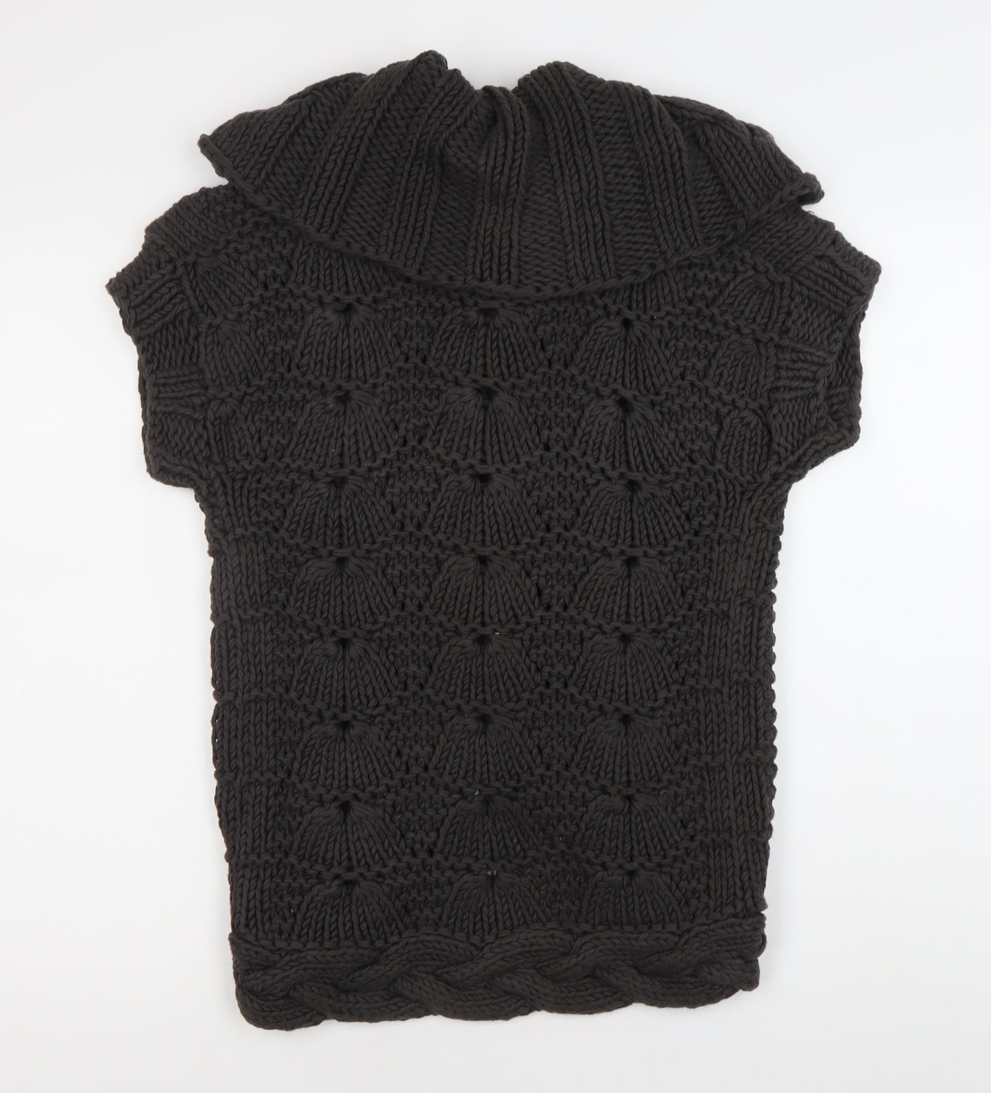Ted Baker Women's Black Cotton Chunky-Knit Short Sleeve Cardigan Size 10