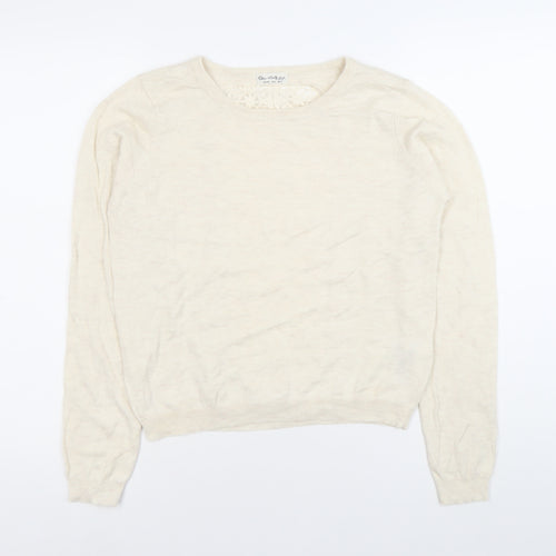 Jane Shilton Women's Beige Size 12 Crew Neck Lace Back Jumper