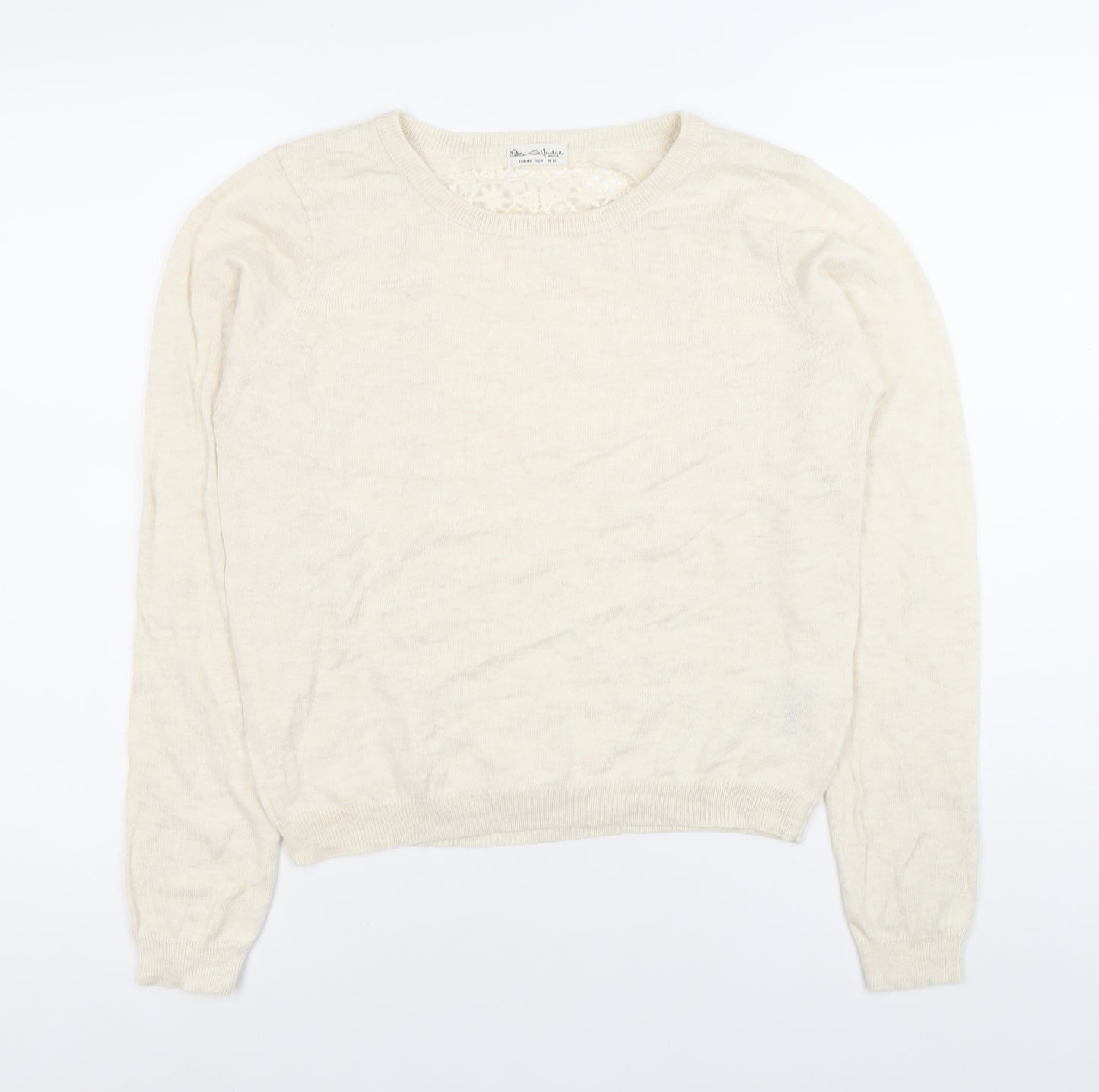 Jane Shilton Women's Beige Size 12 Crew Neck Lace Back Jumper