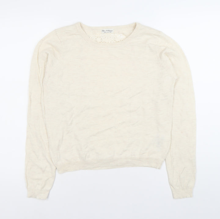Jane Shilton Women's Beige Size 12 Crew Neck Lace Back Jumper