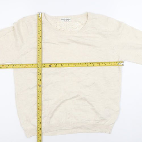 Jane Shilton Women's Beige Size 12 Crew Neck Lace Back Jumper