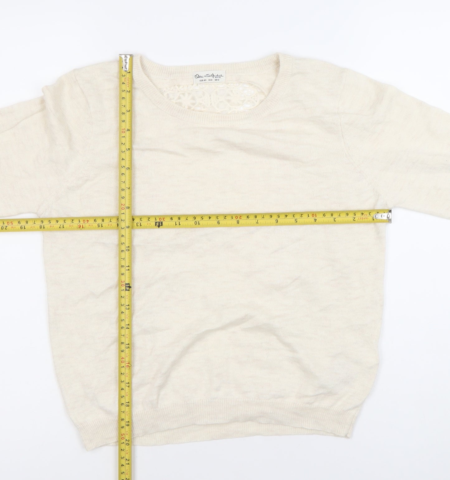 Jane Shilton Women's Beige Size 12 Crew Neck Lace Back Jumper
