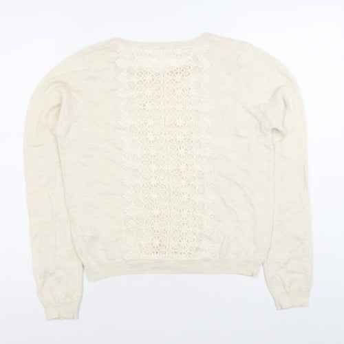 Jane Shilton Women's Beige Size 12 Crew Neck Lace Back Jumper