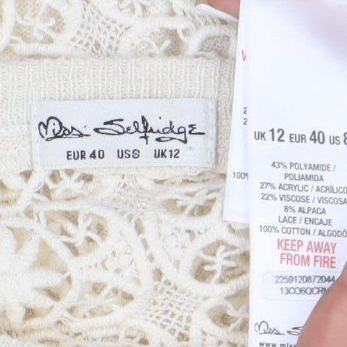 Jane Shilton Women's Beige Size 12 Crew Neck Lace Back Jumper