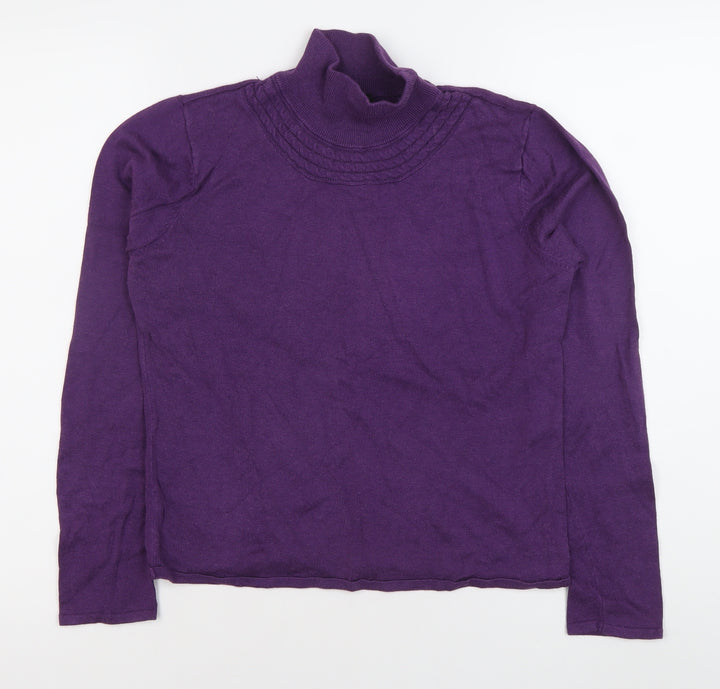 Marcona Women's Purple Roll Neck Cotton Jumper Size 12