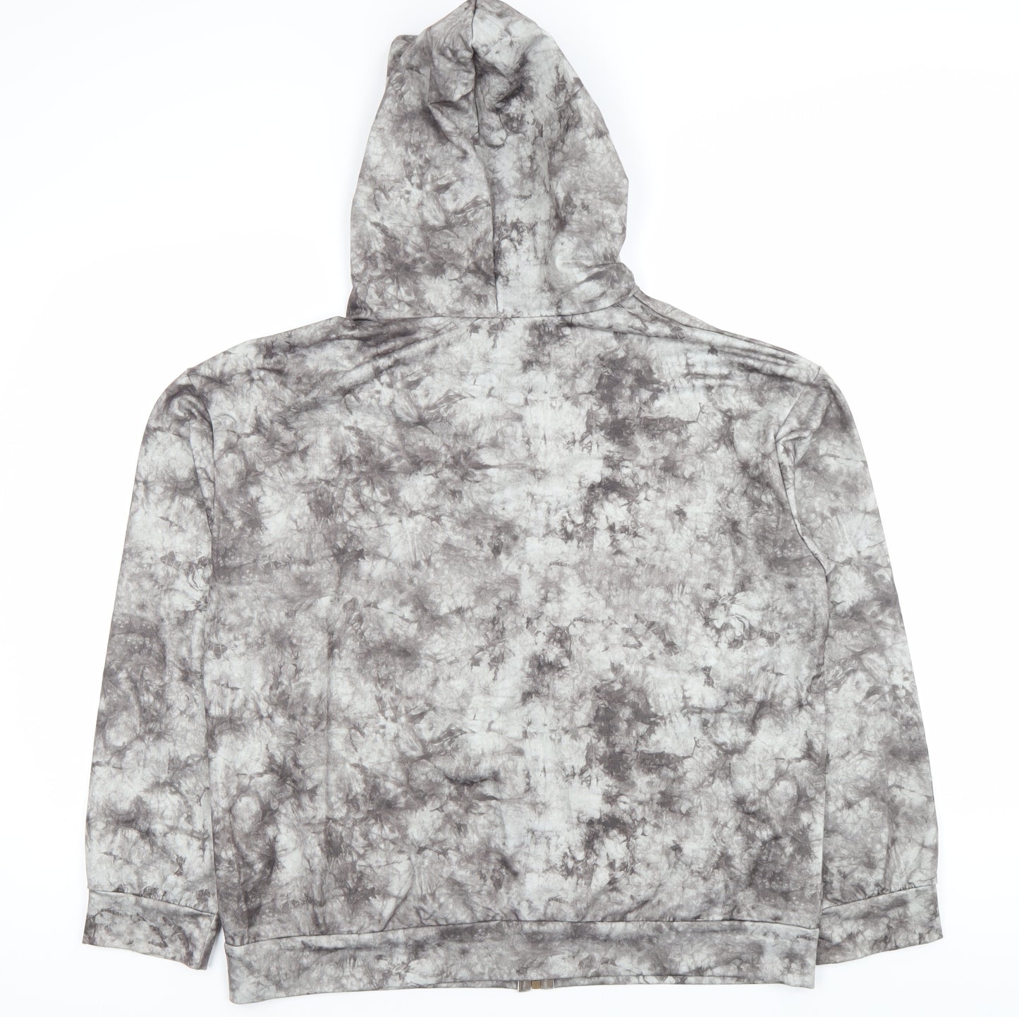 ROMWE Women’s Grey Tie-Dye Full Zip Hoodie Size 12 Embroidered Cross