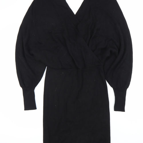 Very Women's Black Size 14 Knit Bodycon Dress Long Sleeve V-Neck
