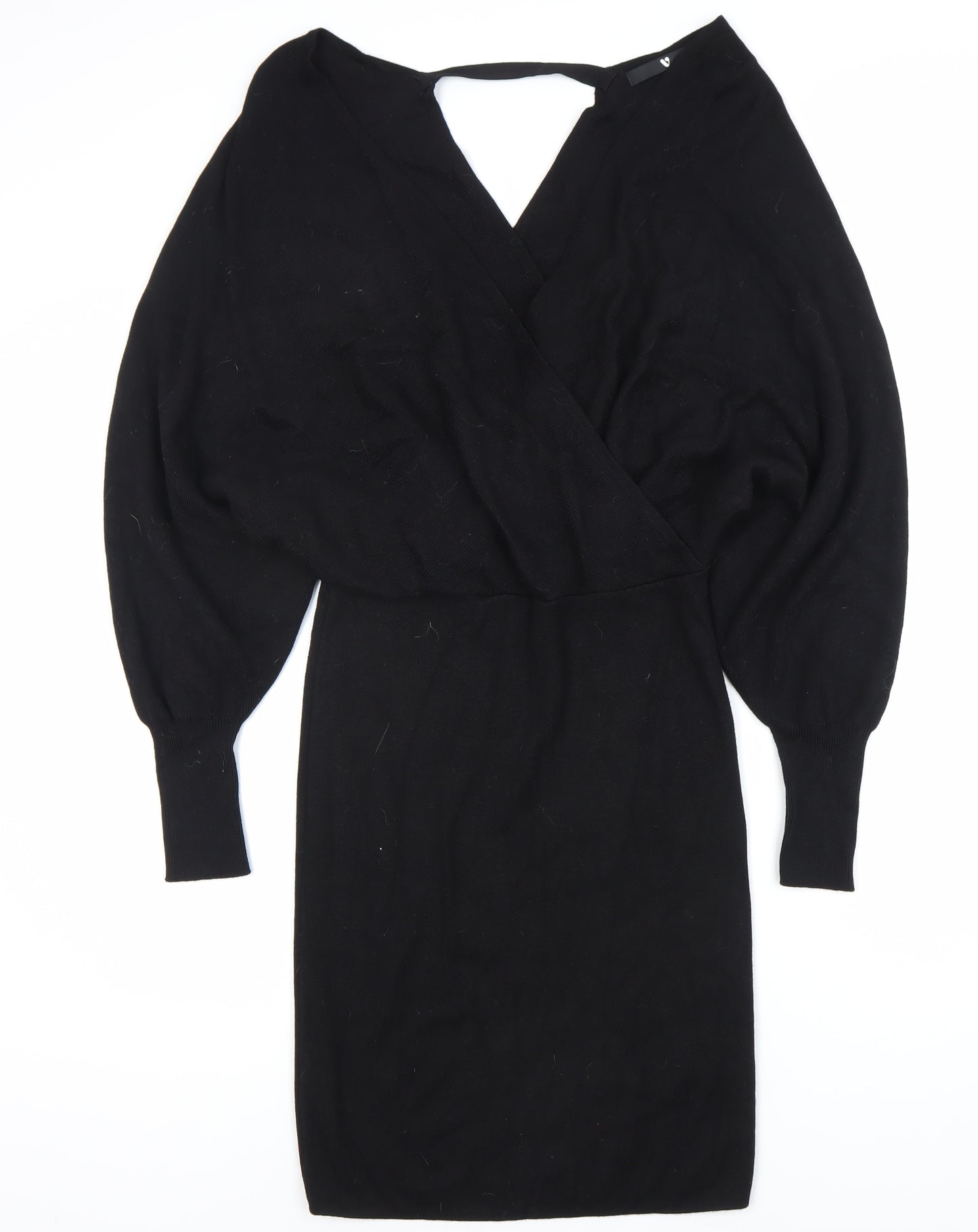 Very Women's Black Size 14 Knit Bodycon Dress Long Sleeve V-Neck