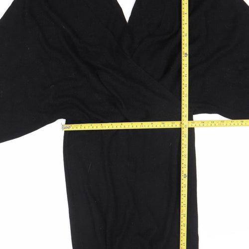 Very Women's Black Size 14 Knit Bodycon Dress Long Sleeve V-Neck
