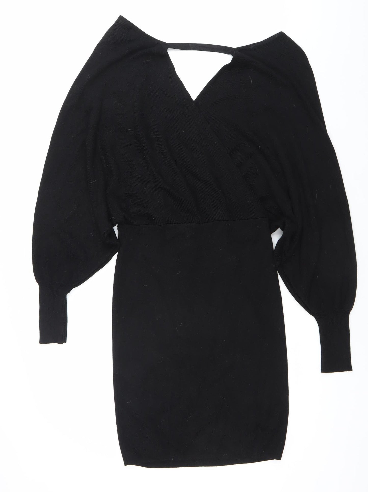 Very Women's Black Size 14 Knit Bodycon Dress Long Sleeve V-Neck