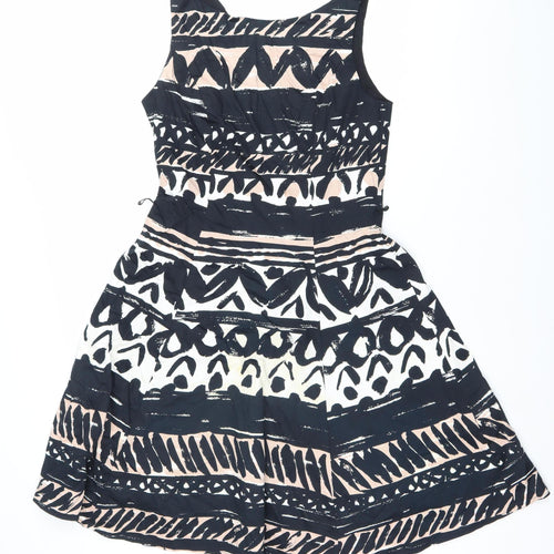 Papaya Womens Black Beige White Aztec Fit & Flare Dress Size 12