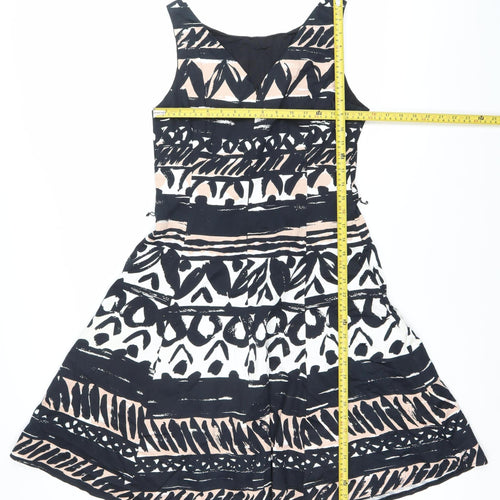 Papaya Womens Black Beige White Aztec Fit & Flare Dress Size 12