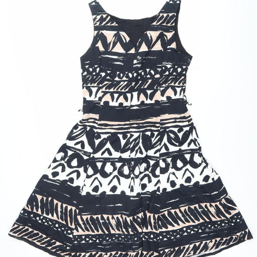 Papaya Womens Black Beige White Aztec Fit & Flare Dress Size 12