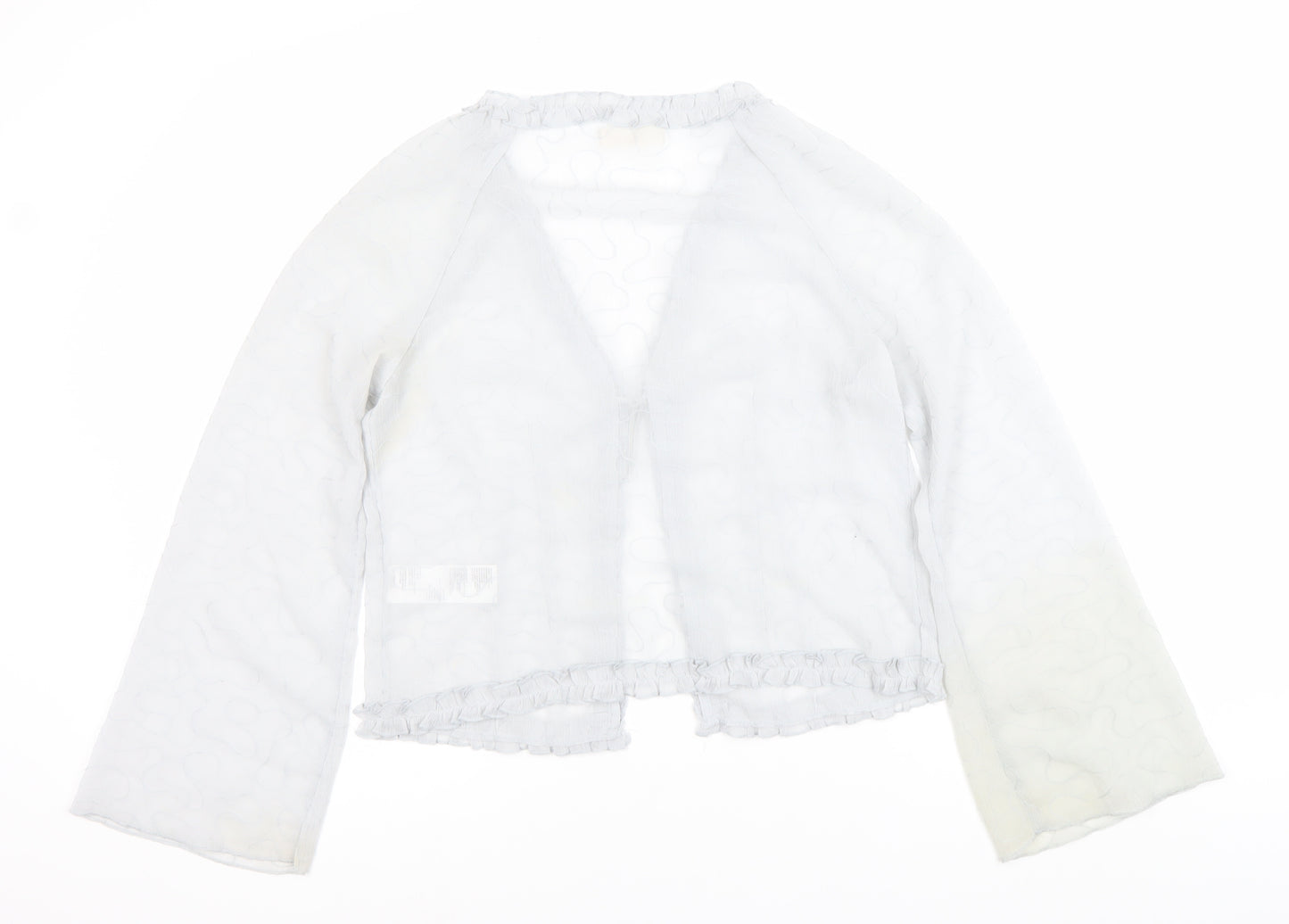 Light Before Dark Women’s Grey Wrap Blouse L Ruffle Tie Sheer Spring