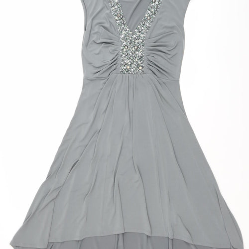 Frank Lyman Women's Grey Size 12 Beaded V-Neck Fit & Flare Dress