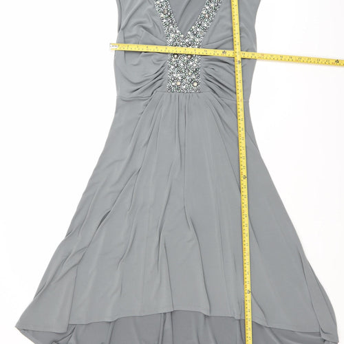 Frank Lyman Women's Grey Size 12 Beaded V-Neck Fit & Flare Dress