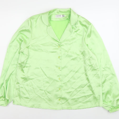 Flounce London Women’s Green Satin Button-Up Shirt Size 12 Regular Fit