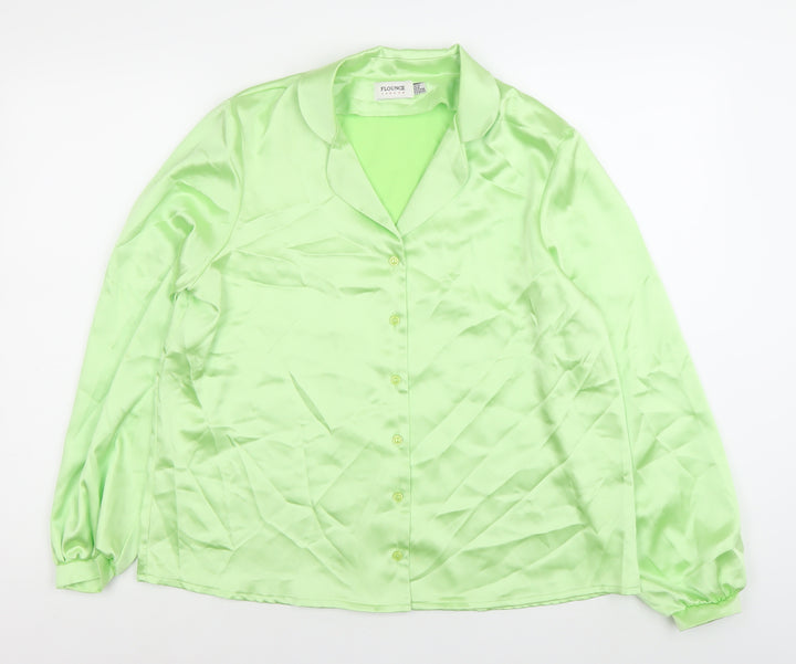 Flounce London Women’s Green Satin Button-Up Shirt Size 12 Regular Fit