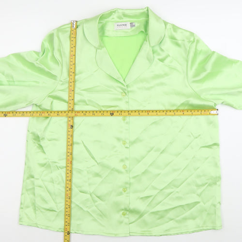 Flounce London Women’s Green Satin Button-Up Shirt Size 12 Regular Fit