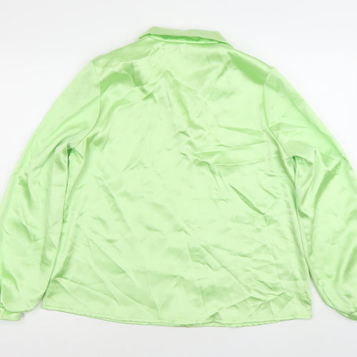 Flounce London Women’s Green Satin Button-Up Shirt Size 12 Regular Fit