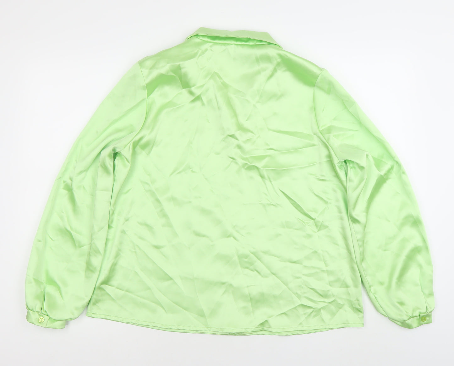 Flounce London Women’s Green Satin Button-Up Shirt Size 12 Regular Fit