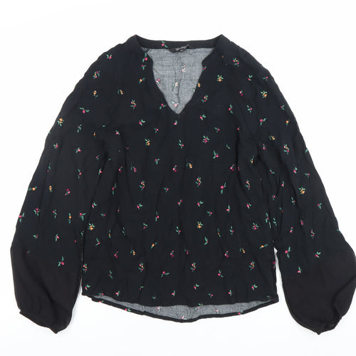 Top Secret Women Black Floral Embroidered Tunic Blouse Size 6