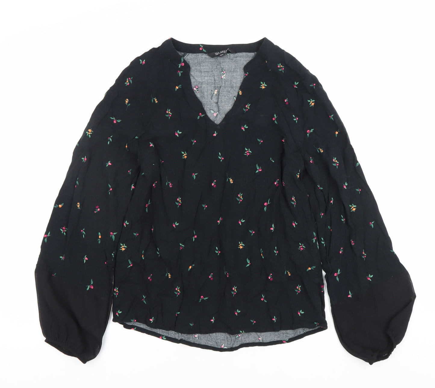 Top Secret Women Black Floral Embroidered Tunic Blouse Size 6
