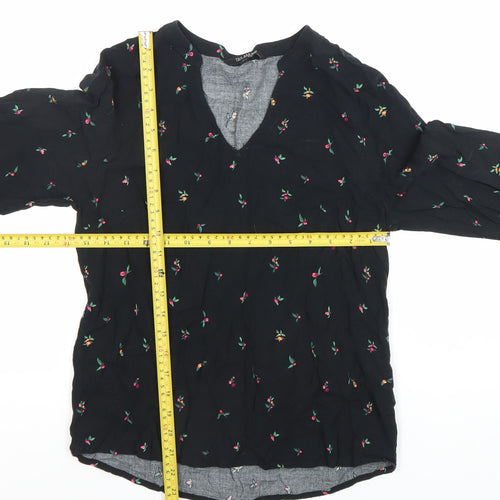 Top Secret Women Black Floral Embroidered Tunic Blouse Size 6