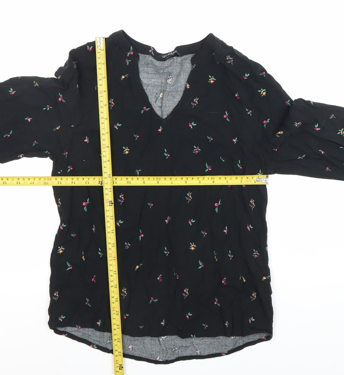 Top Secret Women Black Floral Embroidered Tunic Blouse Size 6