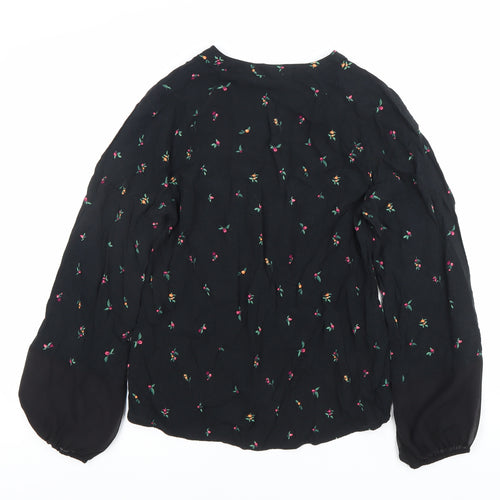 Top Secret Women Black Floral Embroidered Tunic Blouse Size 6