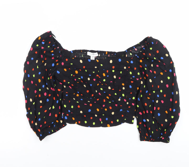 Topshop Tall Women’s Multicoloured Puff Sleeve Cropped Blouse Size 8
