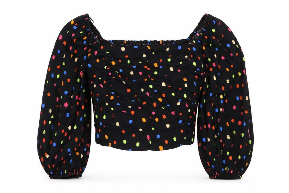 Topshop Tall Women’s Multicoloured Puff Sleeve Cropped Blouse Size 8