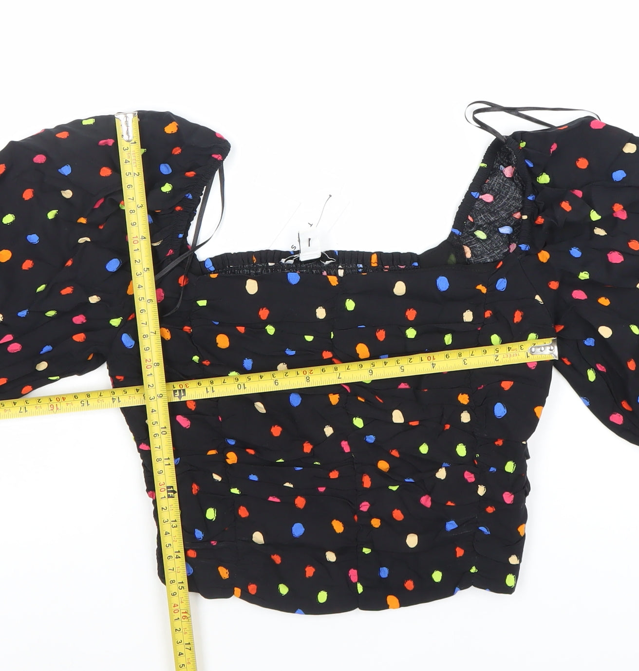 Topshop Tall Women’s Multicoloured Puff Sleeve Cropped Blouse Size 8