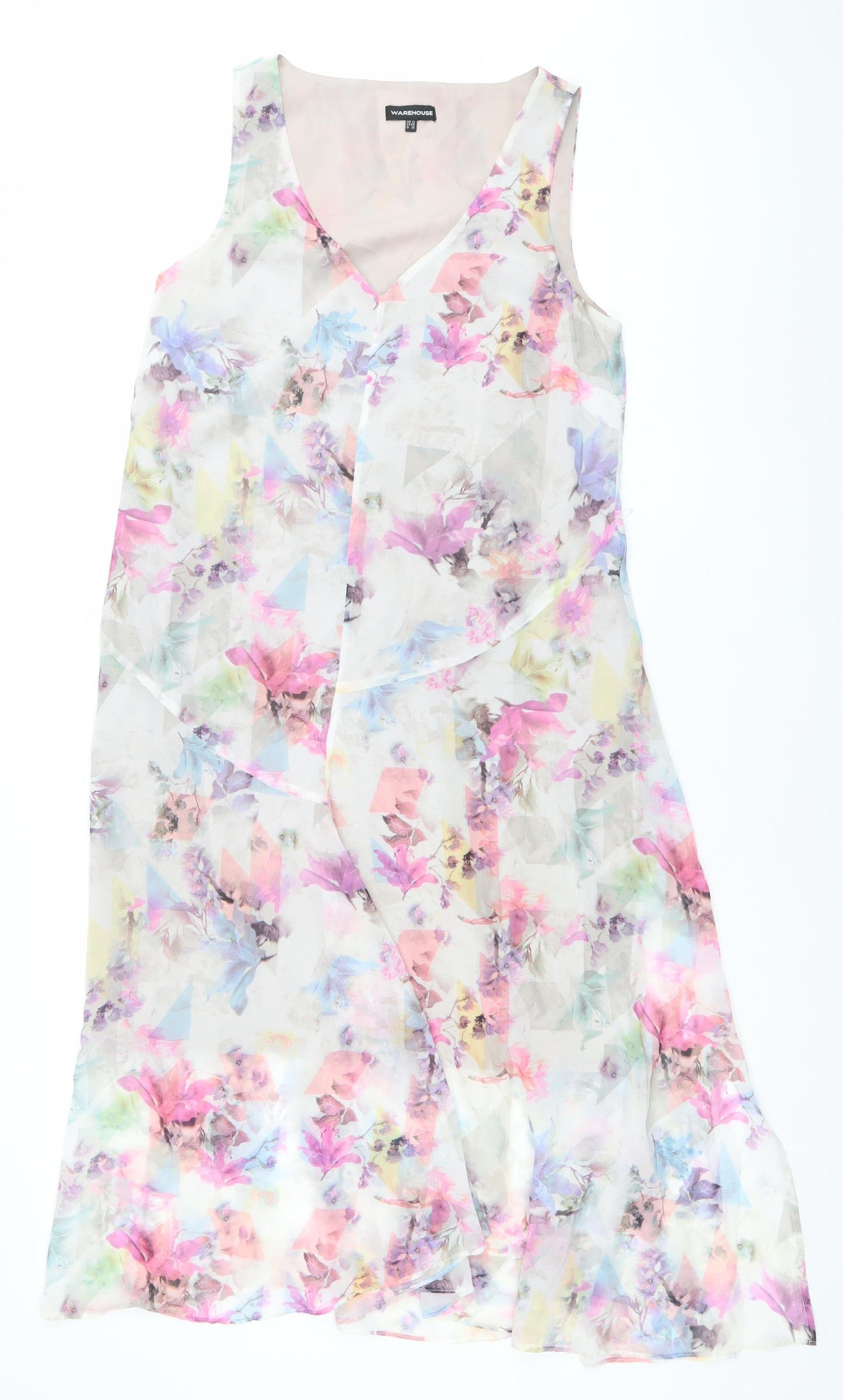 Warehouse Women's Multicoloured Floral Chiffon V-Neck Midi Dress Size 12