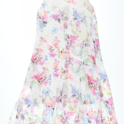 Warehouse Women's Multicoloured Floral Chiffon V-Neck Midi Dress Size 12