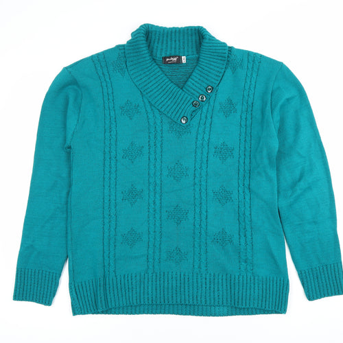 Pulse Women's Green L Collared Cable-Knit Pullover Jumper