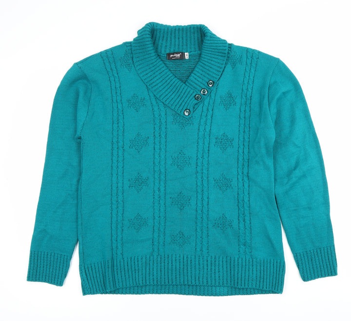 Pulse Women's Green L Collared Cable-Knit Pullover Jumper