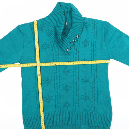 Pulse Women's Green L Collared Cable-Knit Pullover Jumper