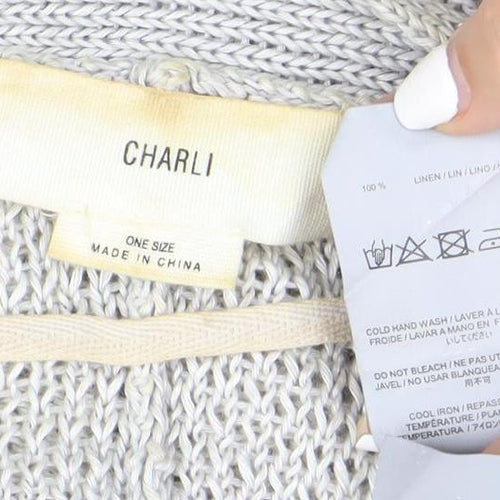Charli Womens Grey Linen Open Knit Cardigan One Size Relaxed Fit