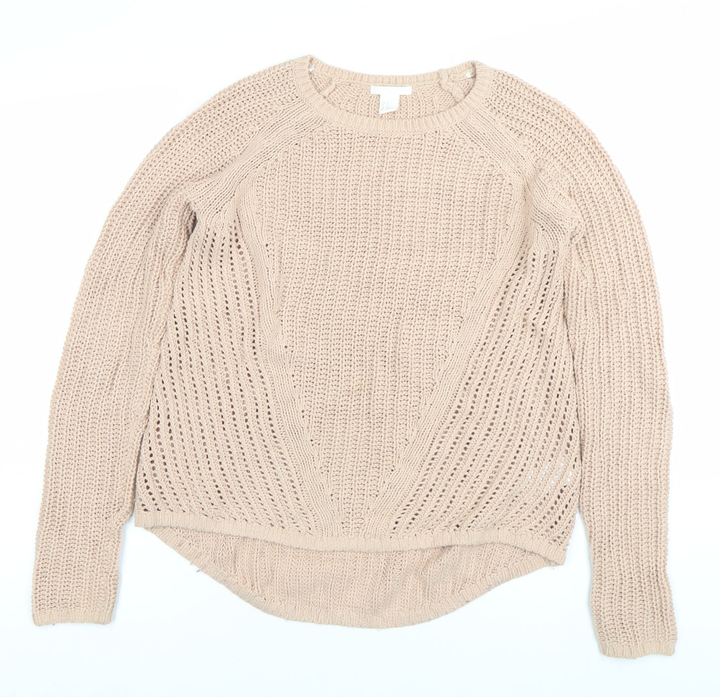 H&M Women's Beige XS Open-Knit Crew Neck Pullover Jumper