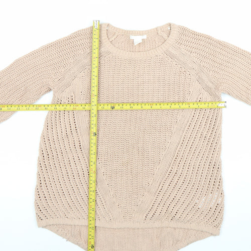 H&M Women's Beige XS Open-Knit Crew Neck Pullover Jumper