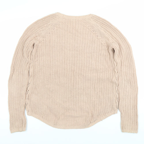 H&M Women's Beige XS Open-Knit Crew Neck Pullover Jumper