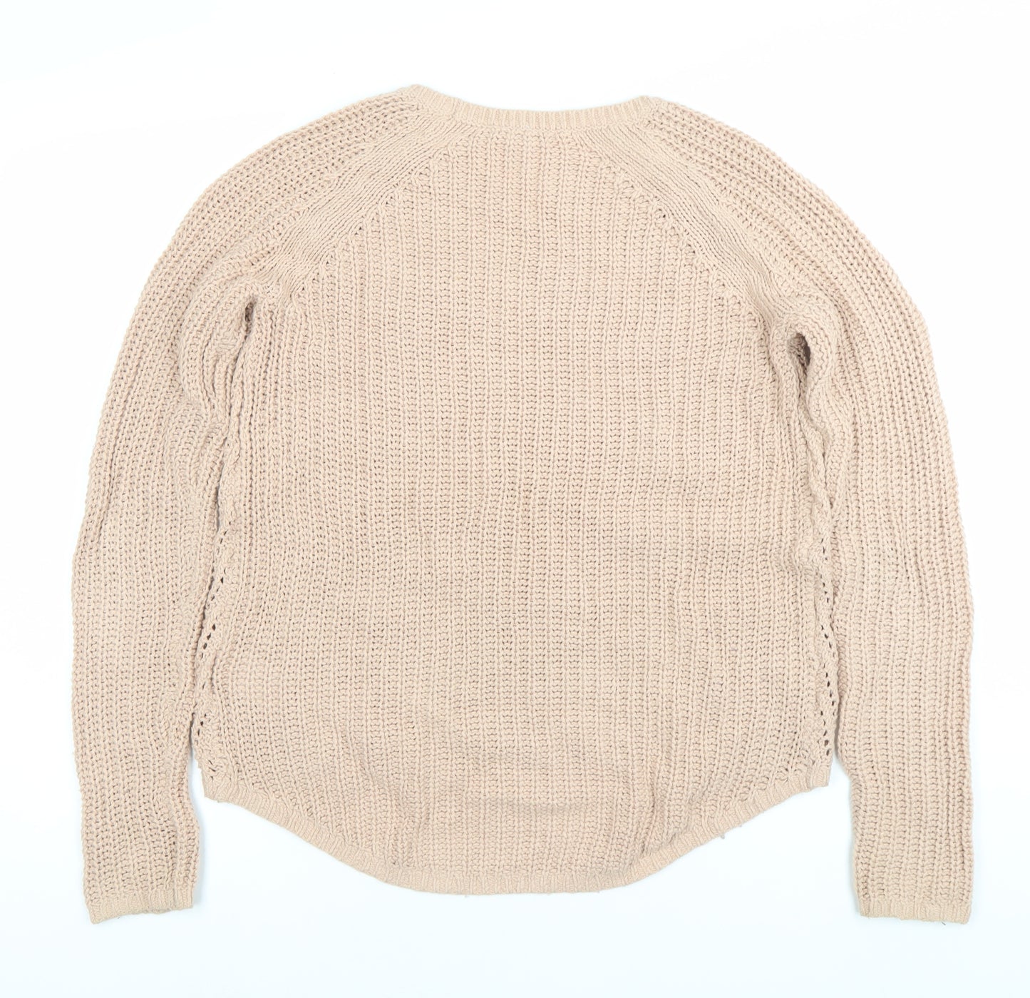 H&M Women's Beige XS Open-Knit Crew Neck Pullover Jumper