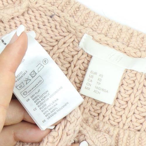 H&M Women's Beige XS Open-Knit Crew Neck Pullover Jumper