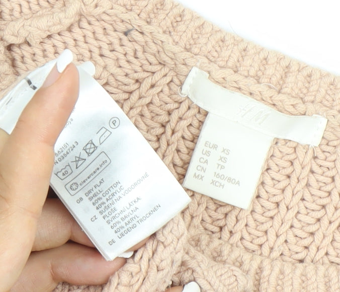 H&M Women's Beige XS Open-Knit Crew Neck Pullover Jumper